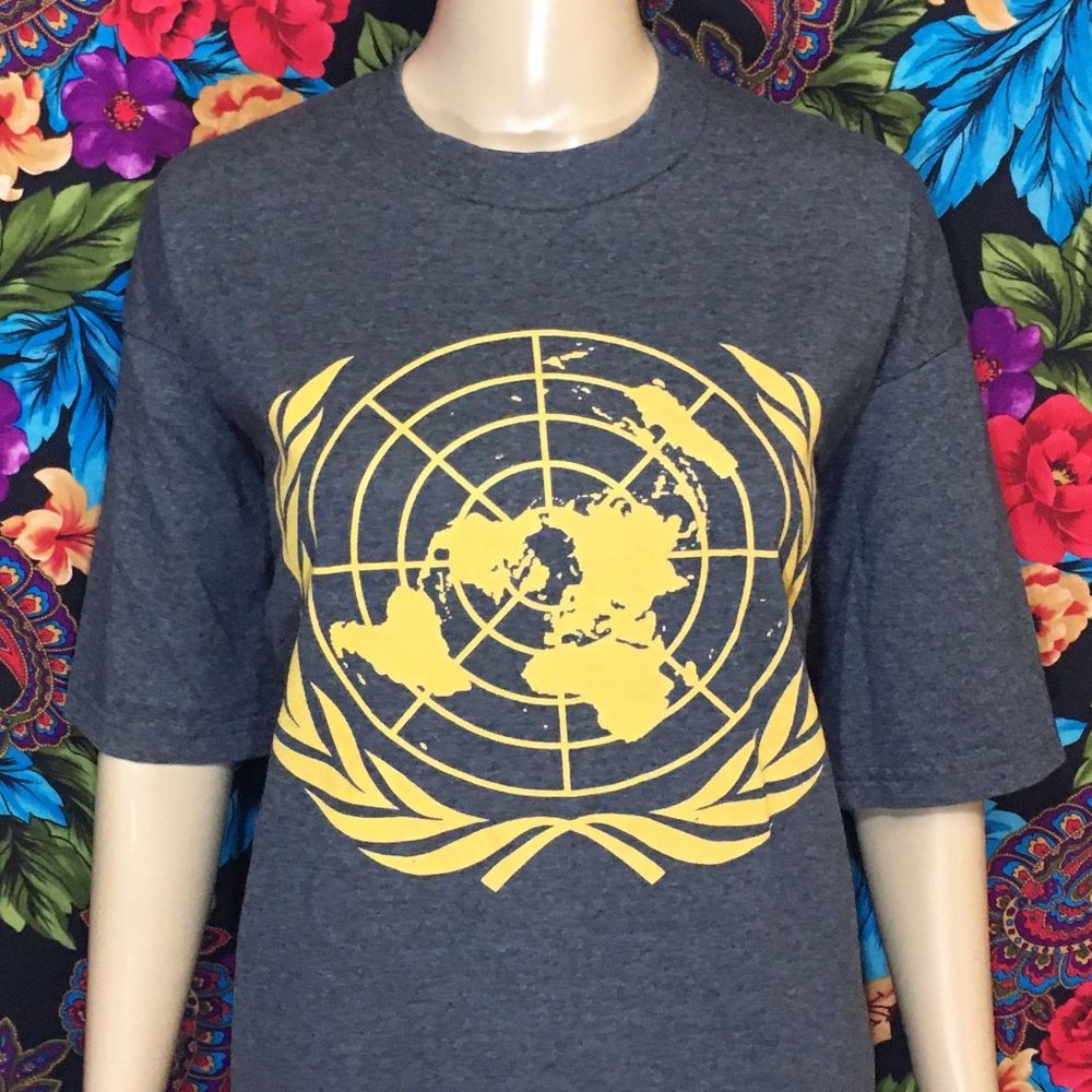 MEN'S UNITED NATIONS NEW WORLD ORDER SHIRT PRO CLUB XL TALL TOP DARK GREY
